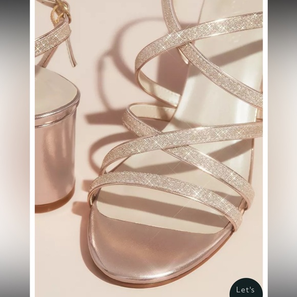 DAVID'S BRIDAL - Metallic Block Heel Sandals with Glitter Straps - Picture 4 of 13